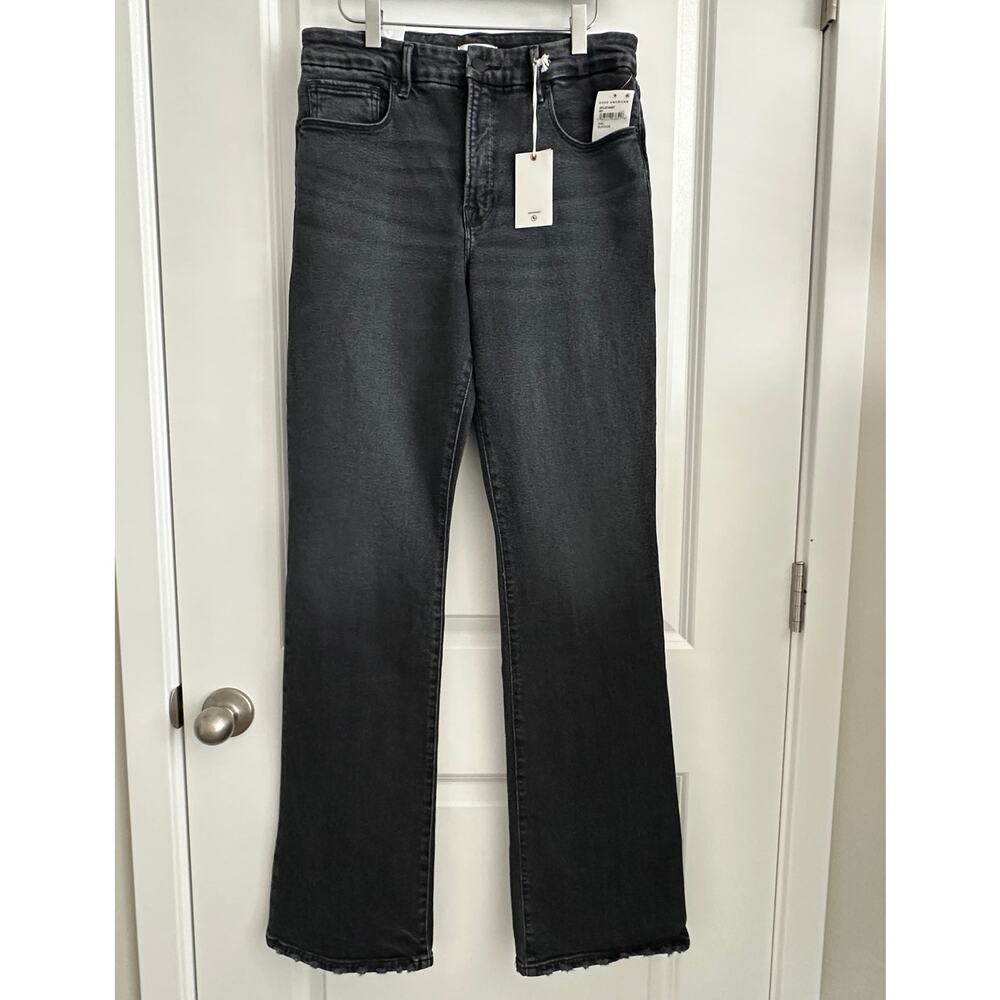 NWT Good American Good Classic Bootcut Jeans Black 10/30 Split Hem - Picture 2 of 16